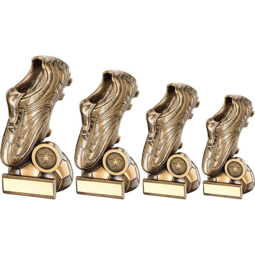 Bronze-Silver Football Boot On Half Ball Base  Trophy With Plate (1inch badge Centre)