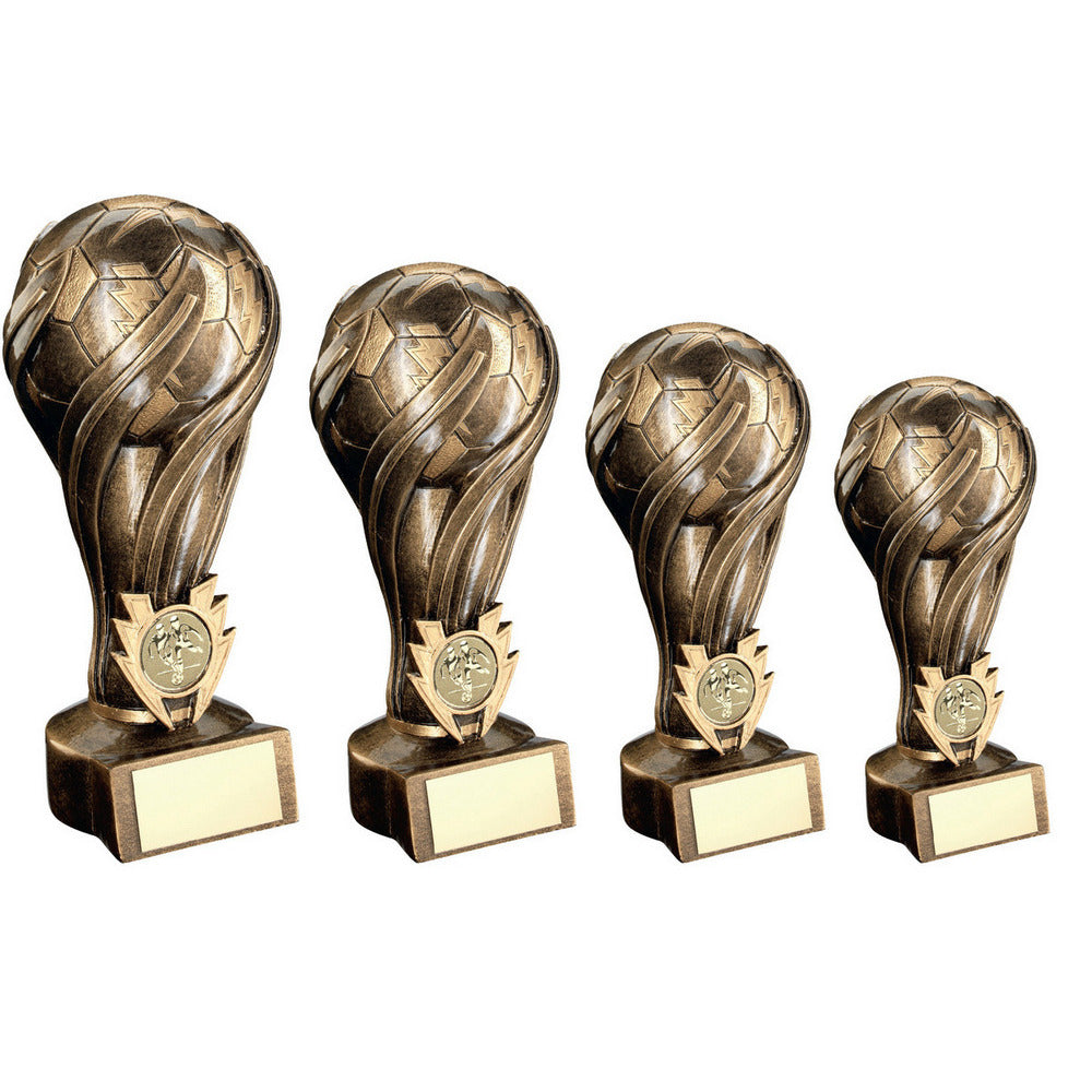 Bronze-Gold Football On Lightning Ribbon Trophy With Plate (1 inch badge)