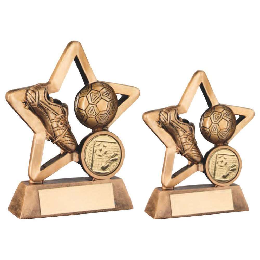 Bronze - Gold Resin Football Mini Star Trophy With Plate (1 inch badge Centre)