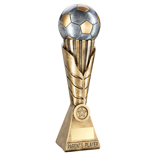 Parents Player Bronze- Pew - Football On Leaf Column Trophy With Plate (1 inch Centre badge) 12 Inch