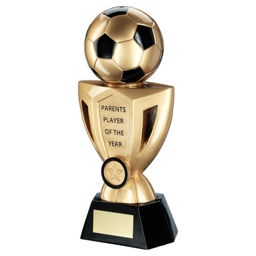 Parents Player Gold-Black Football On Cup Trophy With Plate (1 inch badge Centre) - 10in