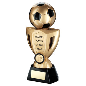 Players Player Gold-Black Football On Cup Trophy With Plate (1 inch badge Centre) - 10in