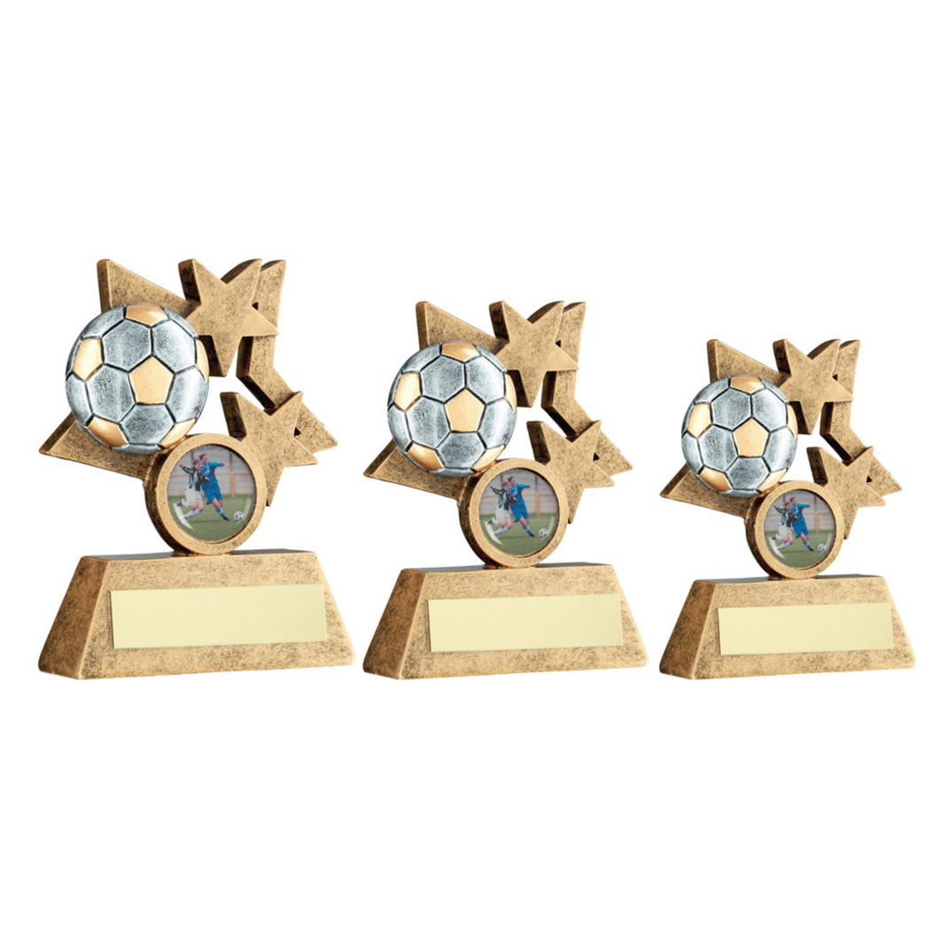 Bronze-Pew-Gold Multi Star Football Trophy With Plate 1 inch Centre badge